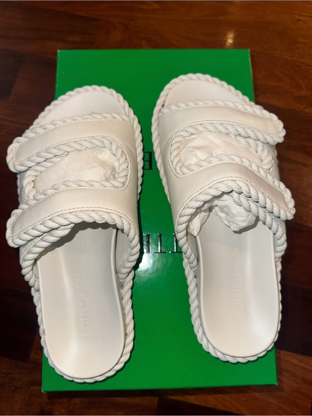 Bottega Veneta White Braided Strap Slide Sandals - Picture 2 of 5